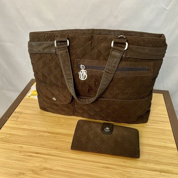 Vera Bradley Brown Quilted Microfiber Tote Shoulder Bag/Hand Bag & Wallett - Picture 12 of 16